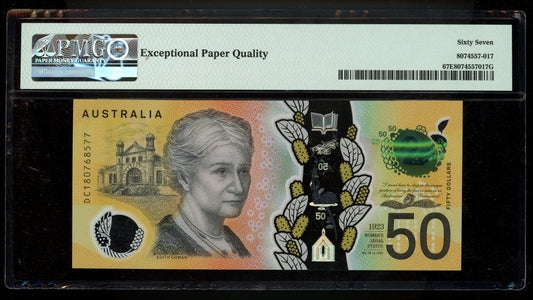Lot 809: Australia - 2018 - 50 Dollars - Microprint Error - PMG 67 EPQ