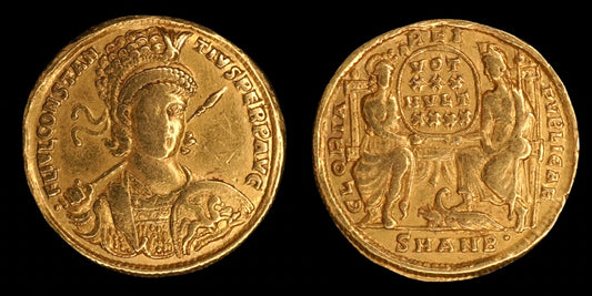 Lot 931: Roman Empire - AD 355-361 - Constantius II AV - Solidus - 4.39g gold - Minted in Antioch (SMANB•)