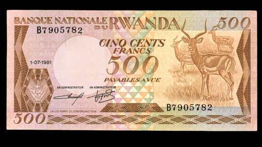 Lot 933: Rwanda - 1981 - 500 Francs - VF