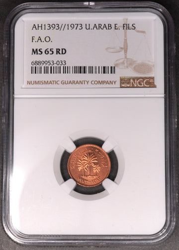 Lot 962: United Arab Emirates - 1973 - 1 Fils - NGC MS 65 RD