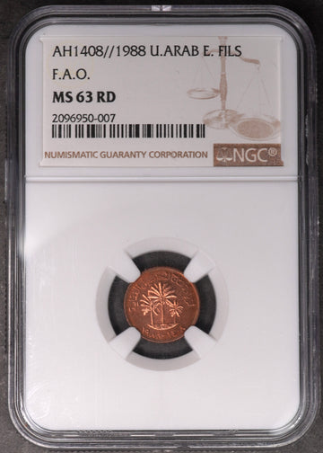 United Arab Emirates - 1988 - 1 Fils - Key Date - NGC MS 63 RD