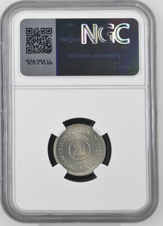 Jordan - 1949 - 20 Fils - NGC MS 65