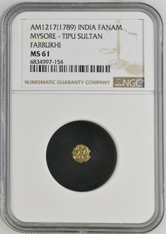 India Fanam Mysore, 1789, Farrukhi mint.