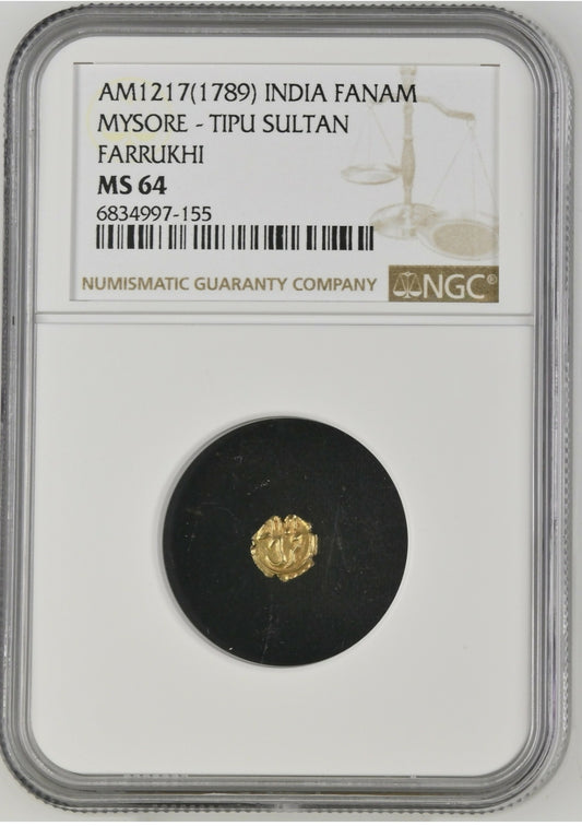India Fanam Mysore, 1789, Farrukhi mint. TOPPOP