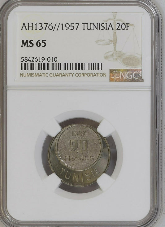Tunisia, 1957, 20 Francs. TOPPOP