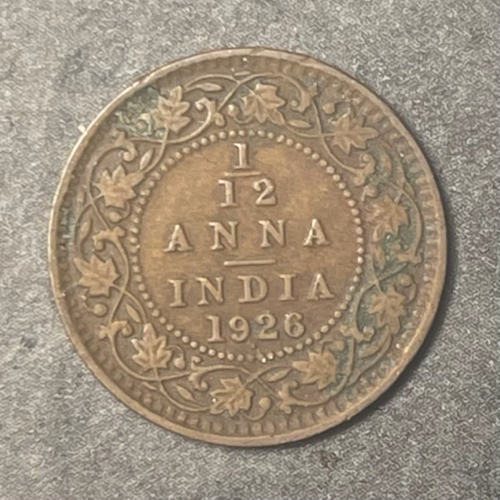 1926 British India 1/12 Annas - King George V - Bombay Mint - F