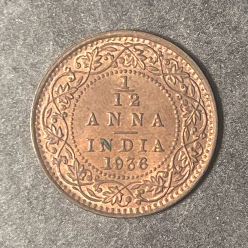 1936 British India 1/12 Annas - King George V - Bombay Mint - AU-UNC