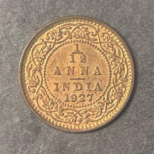 1927 British India 1/12 Annas - King George V - Bombay Mint - UNC