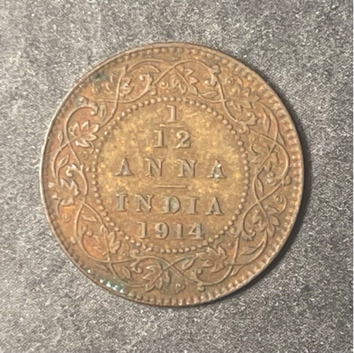 1914 British India 1/14 Annas - King George V - Calcutta Mint - VF