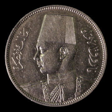 Lot 826: Egypt - 1939 - Silver 5 Piastres - AU-UNC Details - Cleaned