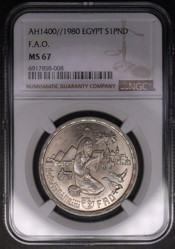 Lot 828: Egypt - 1980 - Silver 1 Pound - F.A.O. - NGC MS 67 - TOP POP