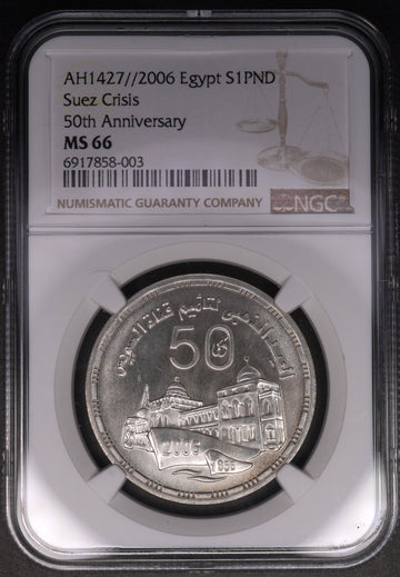 Lot 831: Egypt - 2006 - Silver 1 Pound - Suez Crisis 50th Anniversary - NGC MS 66 - TOP POP