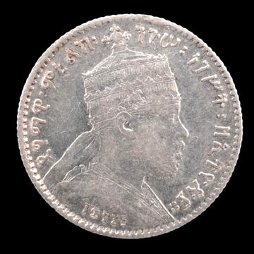 Lot 836: Ethiopia - 1889 - Silver 1 Ghersh - Emperor Mendelian II - Scarce (1,000,000 minted only) - AU with mint luster