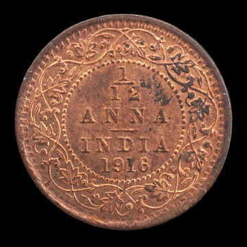 Lot 843: India - 1916 - 1/12 Annas - Calcutta Mint - UNC Red-Brown/Brown