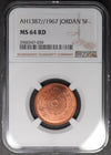 Lot 862: Jordan - 1967 - 5 Fils - NGC MS 64 RD