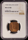 Lot 878: Malaya - 1940 - 1 Cent - NGC MS 63 RB