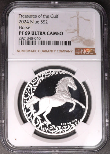 Lot 886: Niue - 2024 - Silver 2 Dollars - Treasures of the Gulf - Arabian Horse - NGC PF 69 Ultra Cameo