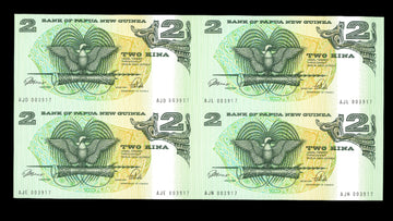 Lot 914: Papua New Guinea - ND (1992) - 2 Kina - Uncut Sheet of 4 - UNC