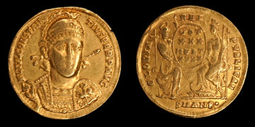 Lot 923: Roman Empire - AD 347-350 - Constantius II AV - Solidus - 4.26g gold - Minted in Antioch (SMANB•)