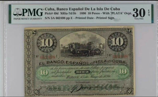 Cuba, 1896, 10 Pesos, pick 49d.