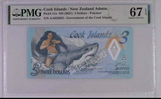 Cook Islands, 2021, 3 Dollars, Pick 11a.