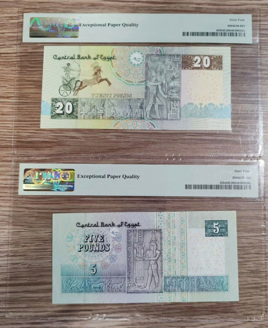 Egypt, 2004 & 2007, 5 & 20 Pounds
