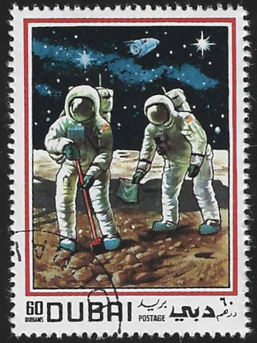 1969 DUBAI APOLLO 11 MOON LANDING STAMP - 60 Dirhams | CTO NEVER HINGED